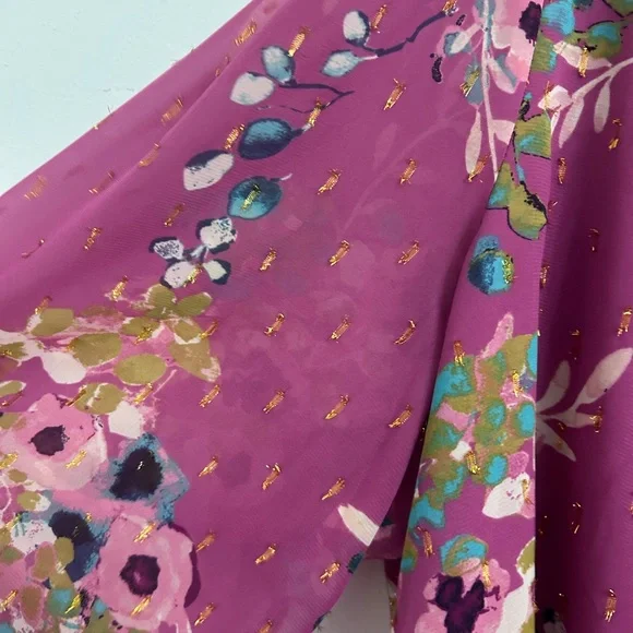 Women's Floral Tie-Neck Blouse in Plum Purple - Picture 2 of 6